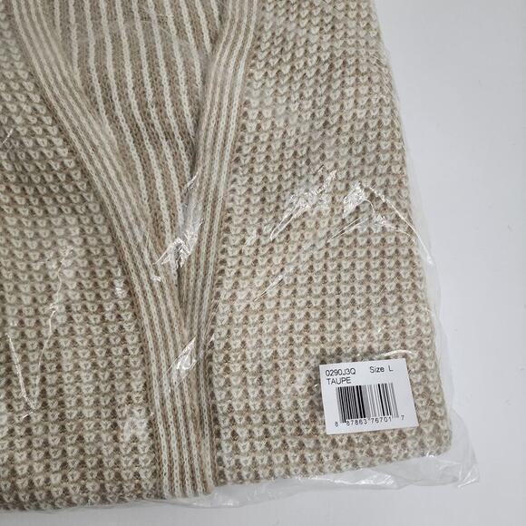 Fortune & Ivy White & Taupe Stripped‎ Cardigan Women's size L - NWOT - Picture 7 of 7